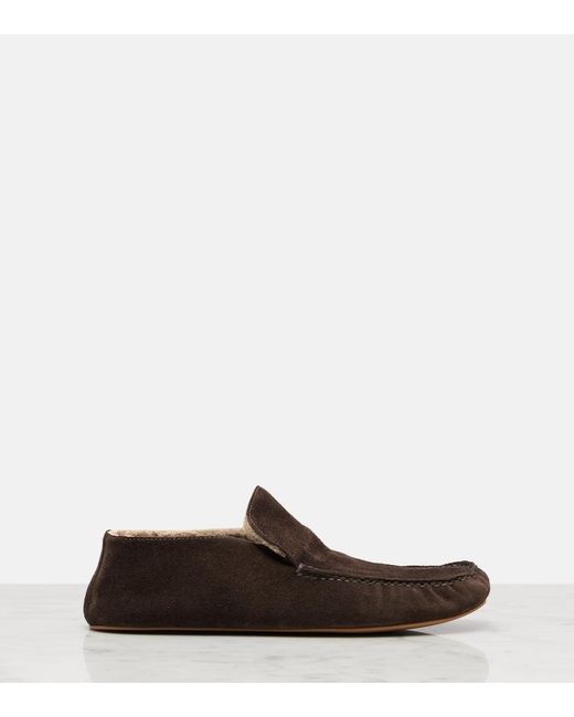 The Row Brown Leo Shearling-Lined Suede Loafers