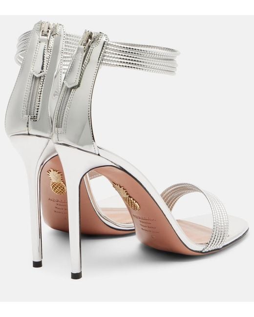 Aquazzura White Sway Metallic Leather Sandals