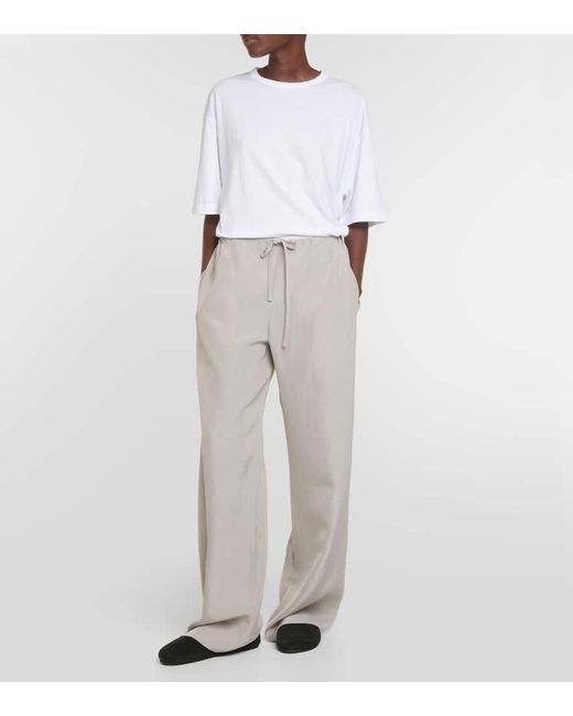 The Row Gray Jugi Mid-rise Silk Wide-leg Pants