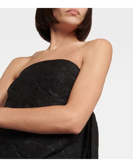 Max Mara Black Strapless Paneled Jacquard Minidress