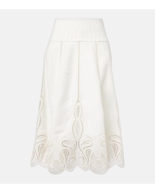Jonathan Simkhai White Kaius Lace-Trimmed Line-Blend Midi Skirt
