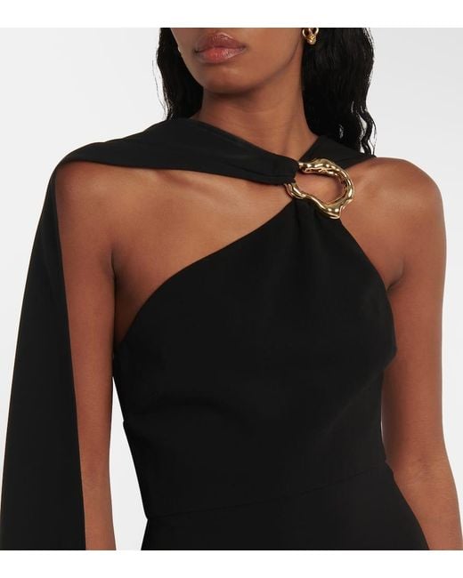 Roland Mouret Black Asymmetric Caped Cady Gown