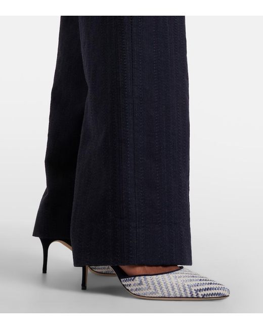 Manolo Blahnik Blue Carolyne 70 Raffia Slingback Pumps