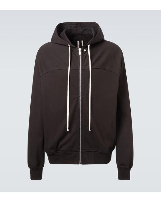 Rick Owens Black Zip-Up Cotton Jersey Hoodie for men