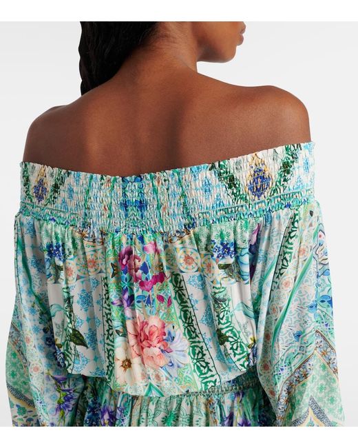 Camilla Blue Crystal-Embellished Silk Minidress