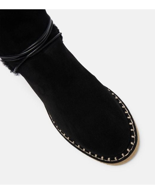 Aquazzura Black Megeve Shearling-Trimmed Suede Ankle Boots