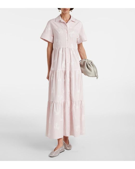 Erdem Pink Embroidered Tiered Cotton Shirt Dress