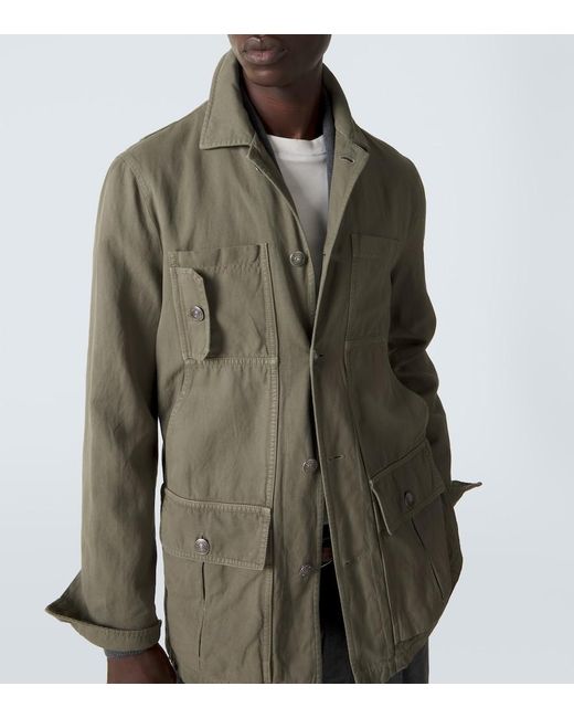 Brunello Cucinelli Green Cotton And Linen Field Jacket for men