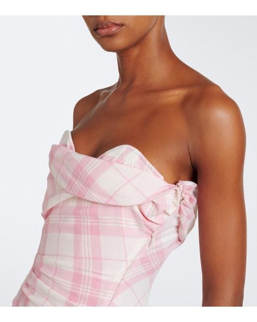 Vivienne Westwood Pink Spiral Checked Wool-Blend Bustier Dress