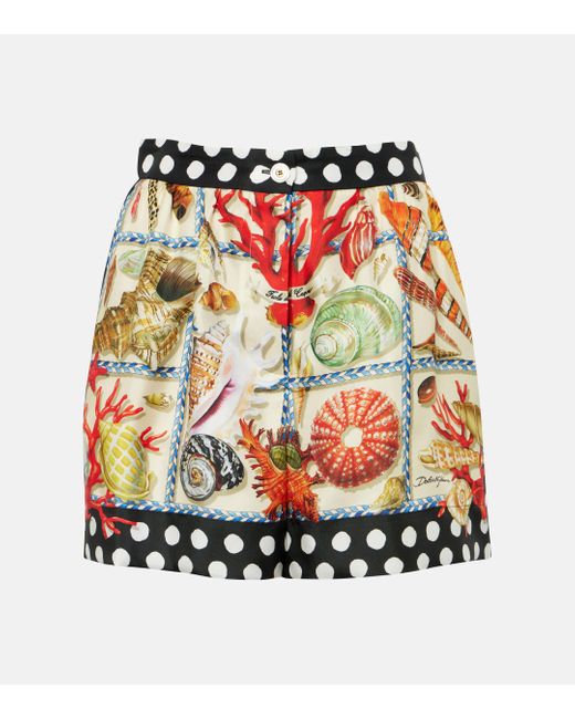 Dolce & Gabbana Red Capri Printed Silk Satin Shorts