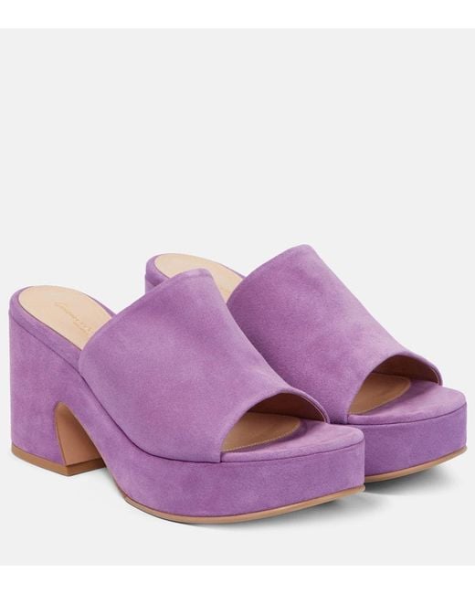 Gianvito Rossi Purple Suede Platform Mules