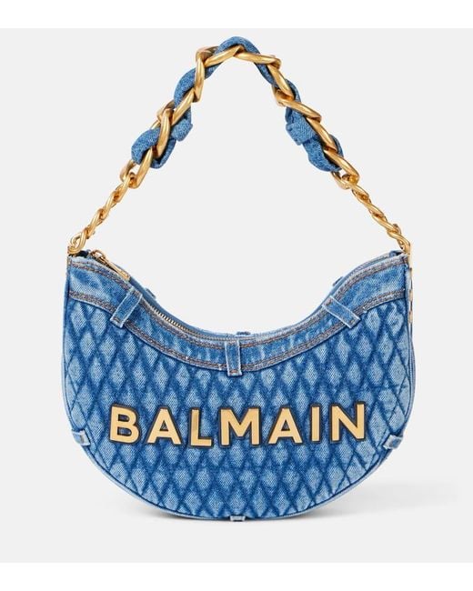 Balmain Blue 1945 Soft Denim Moon Shoulder Bag