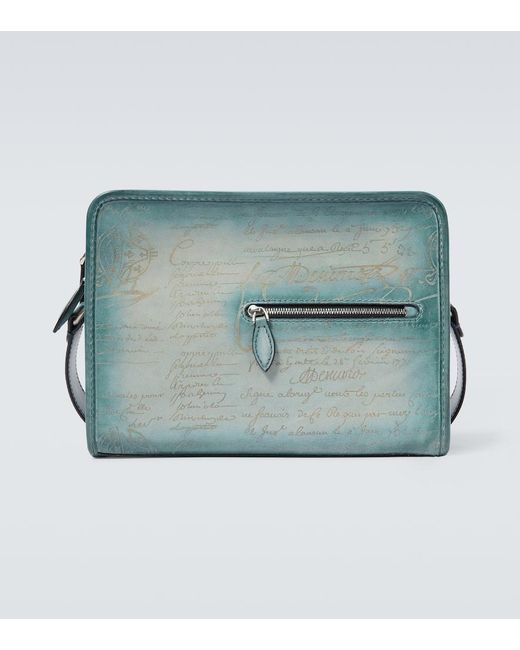 Berluti Messenger Bag Journalier Scritto Aus Leder in Blue für Herren