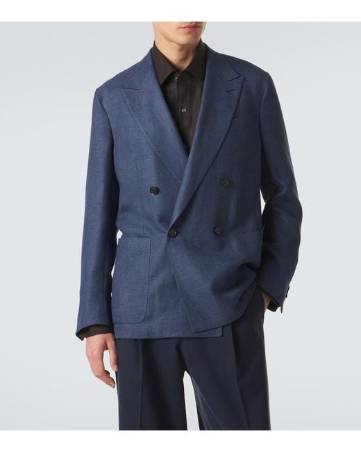 Zegna Blue Linen, Wool And Silk Blazer for men