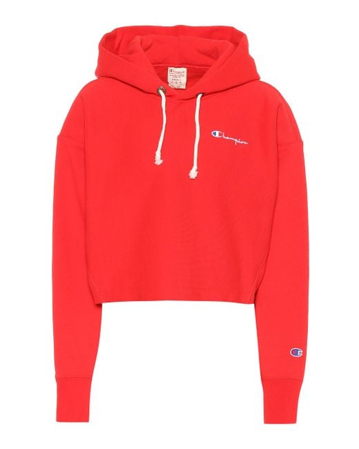 Champion Red Cropped Cotton Hoodie