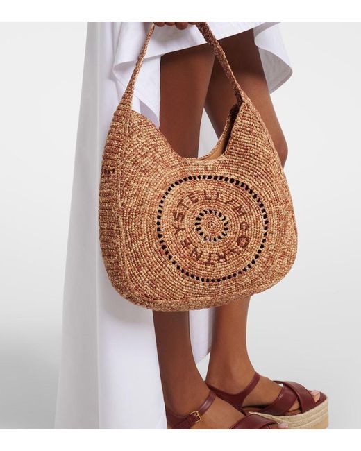 Stella McCartney Brown Logo Small Raffia Shoulder Bag