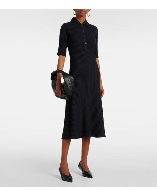 Vince Blue Ribbed-Knit Cotton-Blend Polo Dress