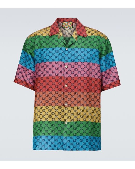 Gucci Green GG Multicolor Silk Twill Shirt for men