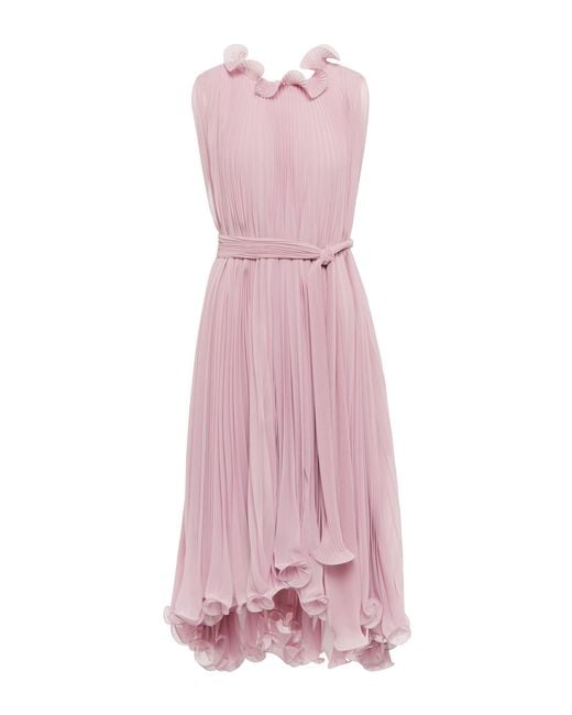 Max Mara Pink Bridal Lux Pleated Georgette Midi Dress