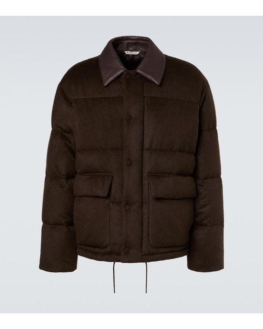 Auralee Brown Leather-Trimmed Camel Hair Down Jacket for men