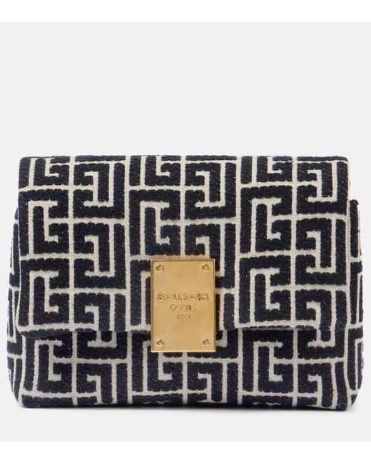 Balmain Black 1945 Mini Monogram Jacquard Shoulder Bag