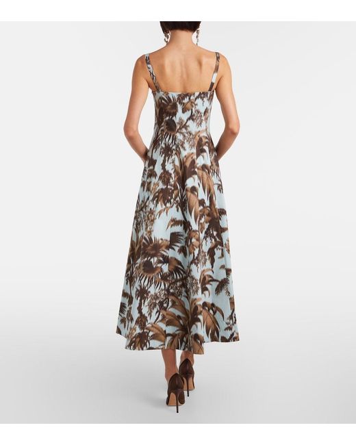 Oscar de la Renta White Printed Cotton-Blend Poplin Midi Dress