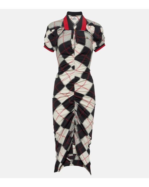 Vivienne Westwood Black Pulling Argyle Cotton Midi Dress