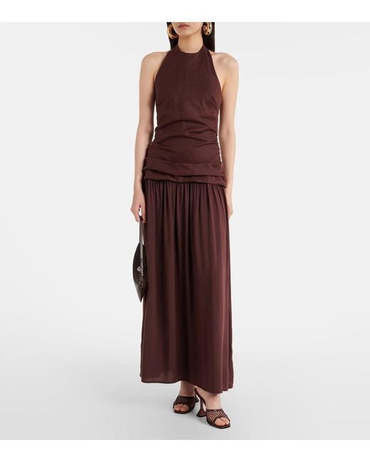 Faithfull The Brand Purple Tali Halterneck Linen Maxi Dress