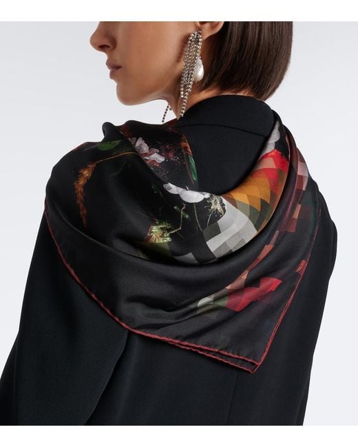 Dries Van Noten Black Floral Silk Twill Scarf