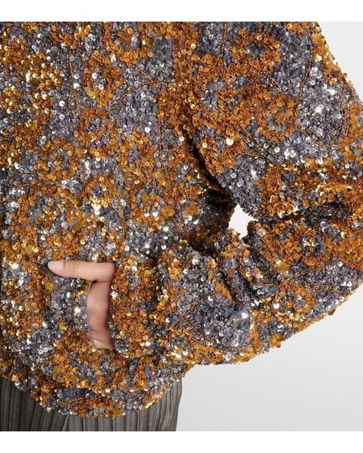 Dries Van Noten Brown Sequined Blouson Jacket