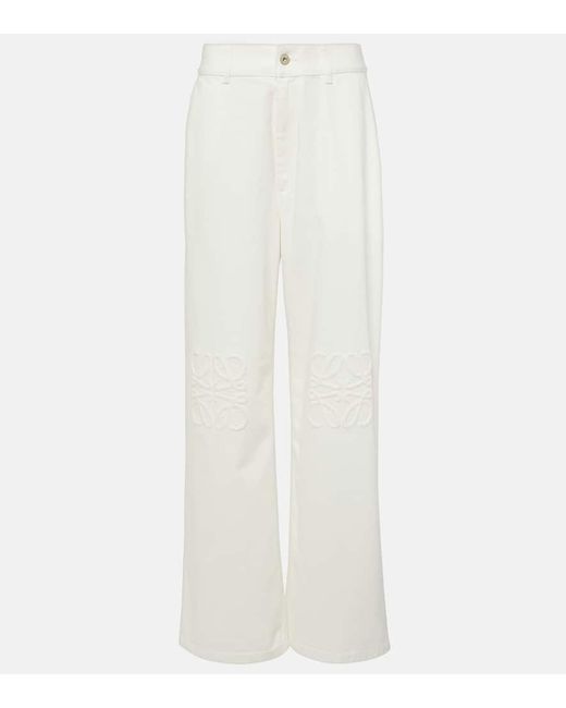 Loewe White Anagram Embroidered High-Rise Wide-Leg Jeans