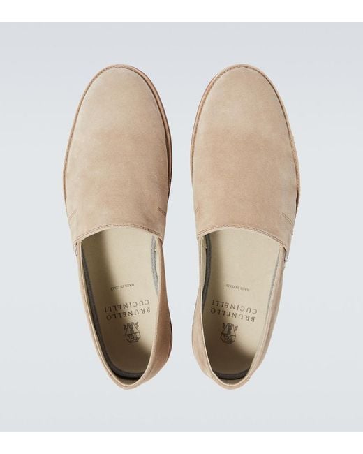 Brunello Cucinelli White Suede Slip-On Shoes for men
