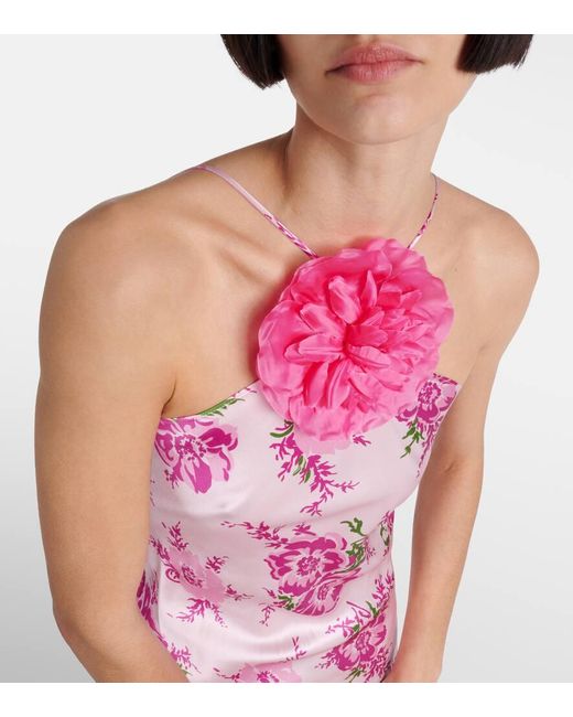 Vestido largo de seda con aplique floral Rodarte de color Pink