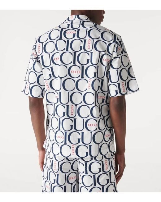Camisa bowling con logo Gucci de hombre de color Blue