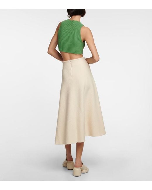 Jil Sander Green Ribbed-Knit Cotton Crop Top