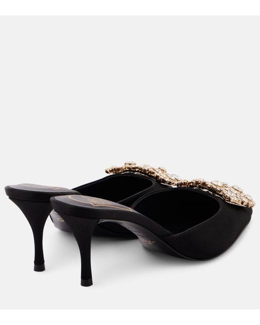Roger Vivier Black Efflorescence 65 Embellished Satin Mules