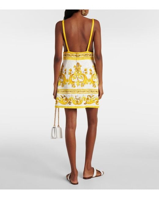Dolce & Gabbana Yellow Majolica Cotton-Blend Brocade Minidress