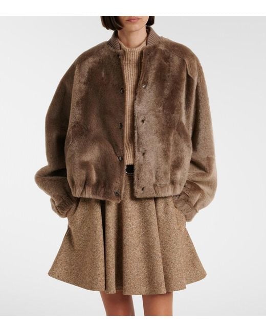 Brunello Cucinelli Brown Cashmere-Trimmed Shearling Bomber Jacket
