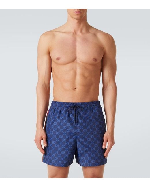 Gucci Blue Gg Supreme Web Stripe Swim Trunks for men
