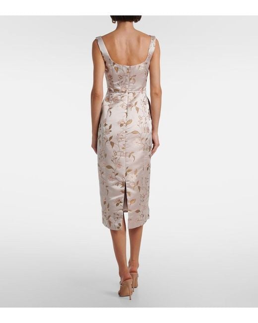 Staud Natural Zoe Floral Brocade Satin Midi Dress