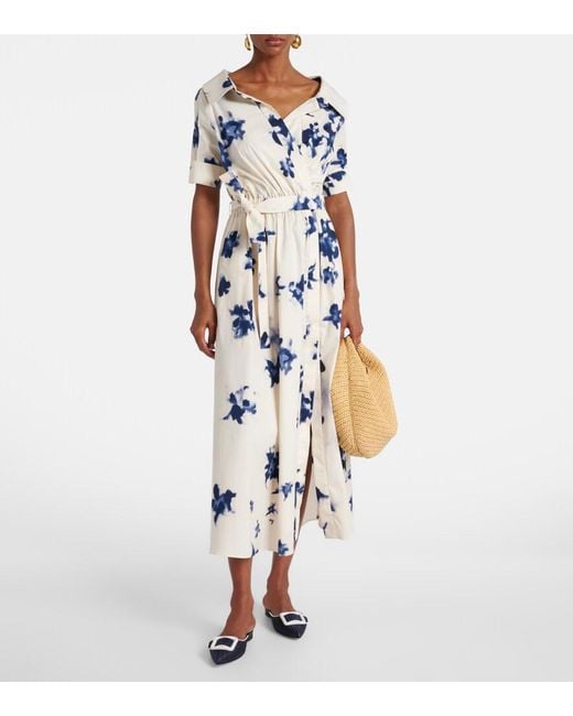 Altuzarra Blue Lydia Floral Cotton-Blend Midi Dress