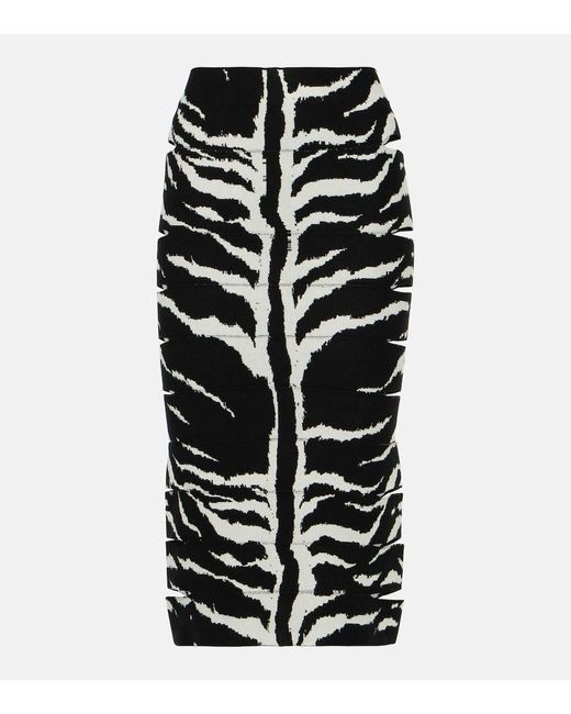 Alaïa Black Zebra-printed High-rise Midi Skirt