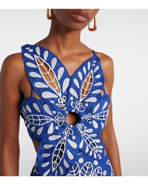 FARM Rio Flower Richelieu Euroflax Premium Linen Midi Dress in Blue | Lyst  Australia