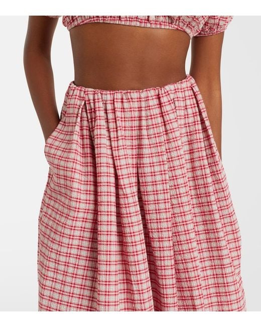 Faithfull The Brand Pink Agora Checked Cotton Midi Skirt