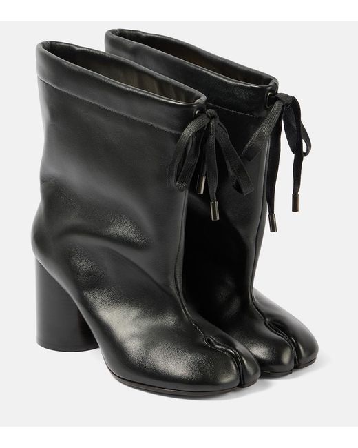 Maison Margiela Black Tabi Drawstring Leather Ankle Boots