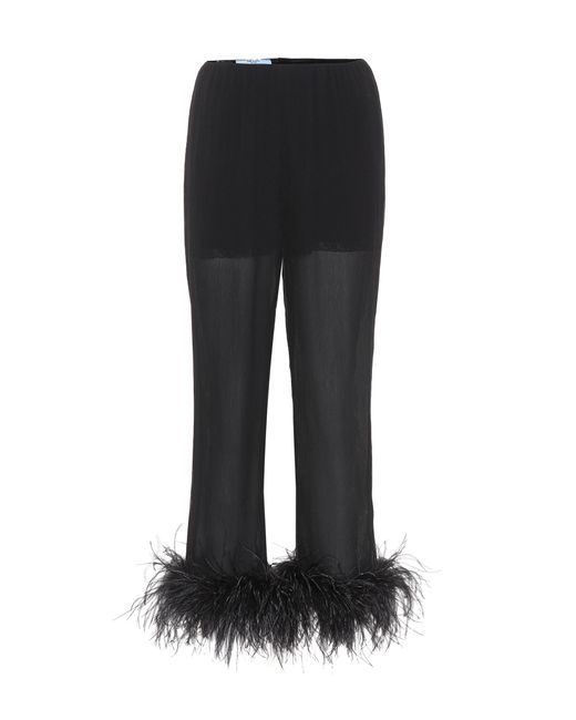 Prada Black Feather-trimmed Silk Trousers