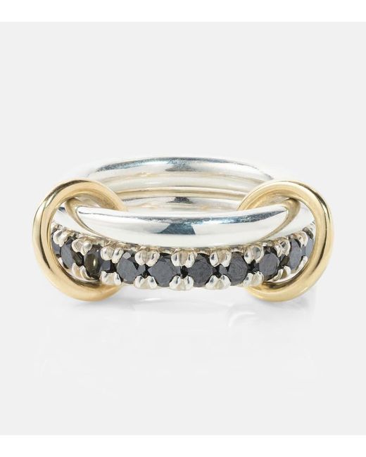 Spinelli Kilcollin Metallic Enzo Sg Noir Sterling Silver And 18kt Gold Linked Rings With Black Diamonds