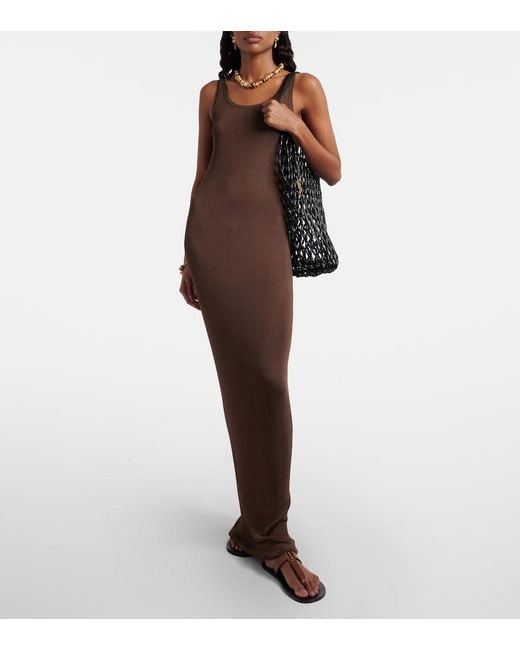 Saint Laurent Brown Cassandre Leather Thong Sandals