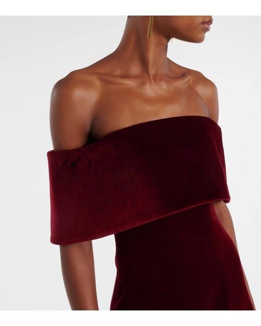 Emilia Wickstead Red Carita Off-Shoulder Cotton Velvet Midi Dress