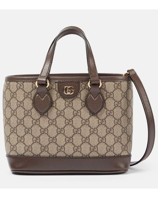 GG OPHIDIA 24 TOTE IN BEIGE CANVAS AND WHITE CALFSKIN